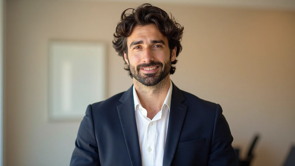 Retrato profissional de homem português que aprendeu espanhol de negócios