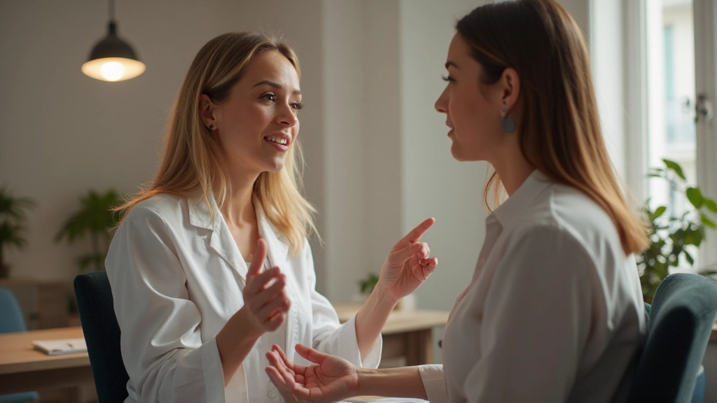 Fonoaudióloga demonstrando técnicas de pronúncia com diagrama visual da boca